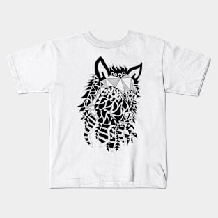 black kiba the wolf in mexican pattern arts ecopop wild dog Kids T-Shirt